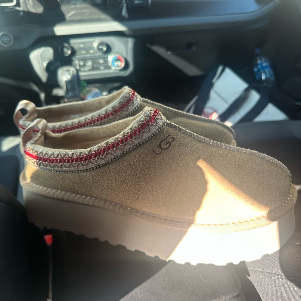 UGG Tasman Tan Platform Slip-On Shoes